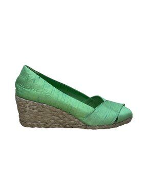 Lauren Ralph Lauren Women’s Lime Shantung Cecilia Peep Toe Wedge Shoes Size 7B